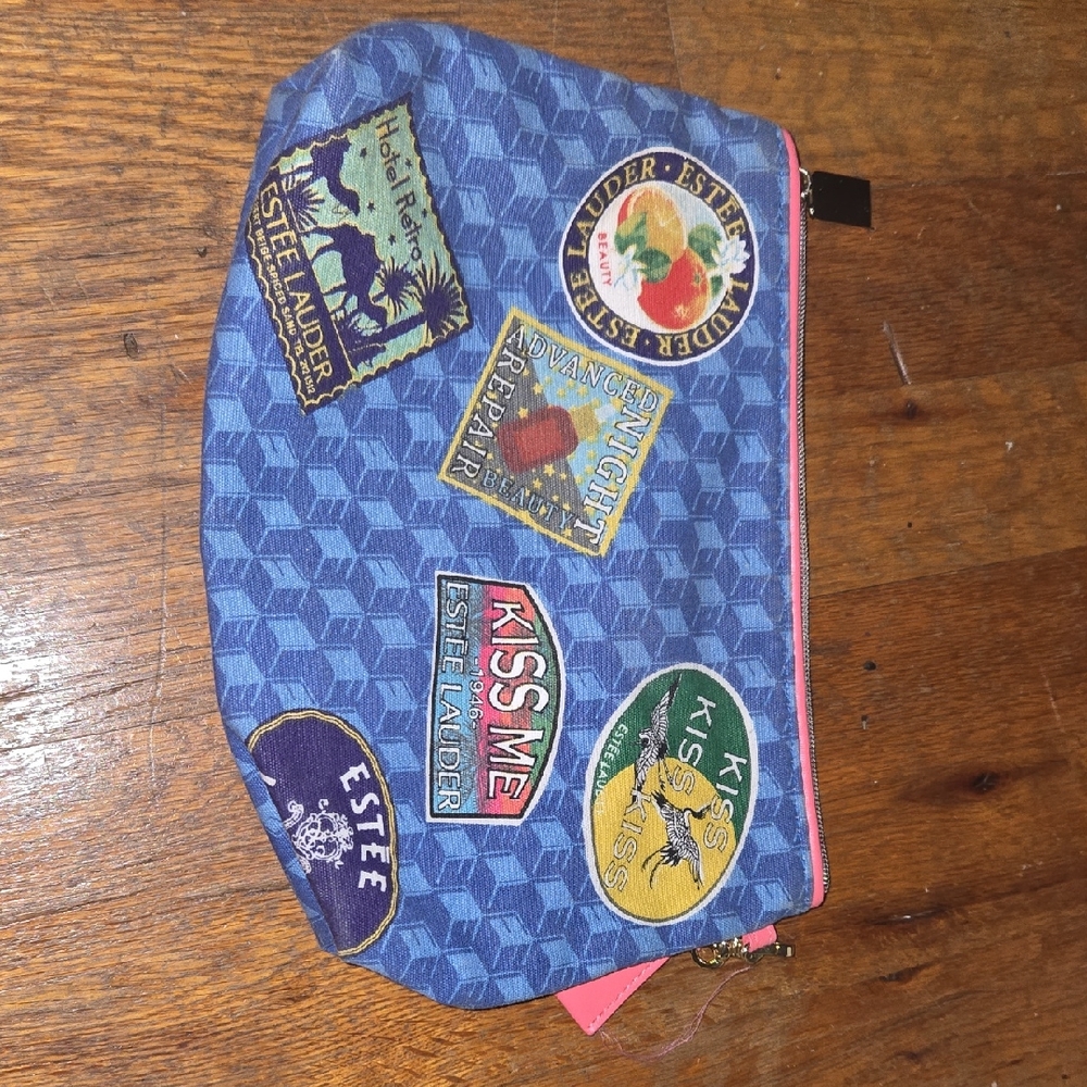 Estee Lauder Blue Pouch with Vibrant Patches